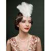 imageSWEETV 1920s Flapper Feather Headband Sparkling Rhinestone Roaring 20s Showgirl Gatsby Headpiece Hair AccessoriesF02 White