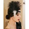 imageSWEETV 1920s Flapper Feather Headband Sparkling Rhinestone Roaring 20s Showgirl Gatsby Headpiece Hair AccessoriesF03 Black