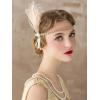 imageSWEETV 1920s Headpiece Flapper Headband Pearl Peacock Feather Hair Band Great Gatsby Accessoreis for Women Blush PinkPearl Blush Pink