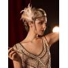 imageSWEETV 1920s Headpiece Flapper Headband Rhinestone Pearl Feather Hair Band Great Gatsby Headpiece Accessoreis for WomenChampagneChampagne