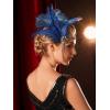 imageSWEETV 1920s Headpiece Flapper Headband Rhinestone Pearl Feather Hair Band Great Gatsby Headpiece Accessoreis for WomenChampagneDark Blue