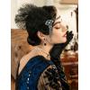 imageSWEETV 1920s Headpiece Flapper Headband Roaring 20s Great Gatsby Feather Hair Accessories for WomenGoldF03 Blue