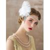 imageSWEETV Flapper Headbands Womens 1920s Headpiece Great Gatsby Inspired Feather Headband Cocktail Party Rhinestone Hair Accessories for Women BlackElastic Ivory