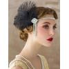 imageSWEETV Flapper Headbands Womens 1920s Headpiece Great Gatsby Inspired Feather Headband Cocktail Party Rhinestone Hair Accessories for Women BlackElastic Black