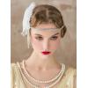 imageSWEETV Flapper Headbands Womens 1920s Headpiece Great Gatsby Inspired Feather Headband Cocktail Party Rhinestone Hair Accessories for Women BlackElastic Ivory