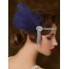 imageSWEETV Flapper Headbands Womens 1920s Headpiece Great Gatsby Inspired Feather Headband Cocktail Party Rhinestone Hair Accessories for Women BlackElastic Blue