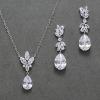imageSWEETV Teardrop Wedding Jewelry Set for Bride Bridesmaid Women Cubic Zirconia Necklace Earrings Set Bridal Jewelry Set for Wedding Prom01 Silver