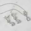 imageSWEETV Teardrop Wedding Jewelry Set for Bride Bridesmaid Women Cubic Zirconia Necklace Earrings Set Bridal Jewelry Set for Wedding Prom01 Silver