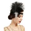 imageSWEETV 1920s Flapper Feather Headband Sparkling Rhinestone Roaring 20s Showgirl Gatsby Headpiece Hair AccessoriesF03 Black