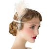 imageSWEETV 1920s Headpiece Flapper Headband Pearl Peacock Feather Hair Band Great Gatsby Accessoreis for Women Blush PinkPearl Blush Pink