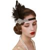 imageSWEETV 1920s Headpiece Flapper Headband Rhinestone Feather Great Gatsby Headpiece Hair Accessories for Women BlackBlack