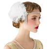 imageSWEETV Flapper Headbands Womens 1920s Headpiece Great Gatsby Inspired Feather Headband Cocktail Party Rhinestone Hair Accessories for Women BlackElastic Ivory