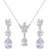 imageSWEETV Teardrop Wedding Jewelry Set for Bride Bridesmaid Women Cubic Zirconia Necklace Earrings Set Bridal Jewelry Set for Wedding Prom01 Silver