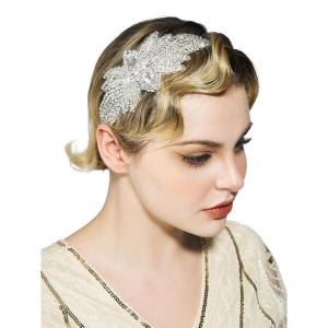 imageSWEETV 1920s Flapper Headpiece for Women Rhienstone Roaring 20s Headband Great Gatsby Flapper Hair Accessory for WomenSilverF01 Silver