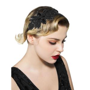 imageSWEETV 1920s Flapper Headpiece for Women Rhienstone Roaring 20s Headband Great Gatsby Flapper Hair Accessory for WomenSilverF02 Black
