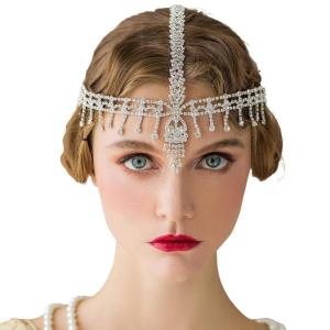 imageSWEETV 1920s Headband Great Gatsby Headpiece Rhinestone 1920s Headband Flapper Hair Accessories for Costume Party Head Cap