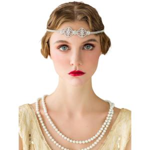 imageSWEETV 1920s Headband for WomenSilver Rhinestone Flapper Headpiece Accessories for Great Gatsby PartyStyle 3silver