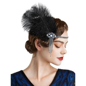 imageSWEETV 1920s Headpiece Flapper Headband Roaring 20s Great Gatsby Feather Hair Accessories for WomenGoldF03 Blue