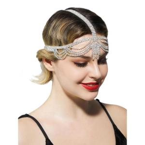 imageSWEETV 1920s Headpiece Flapper Headband for Women Art Deco Roaring 20s Great Gatsby Rhinestone Hair Band Headpiece AccessoreisSilverF03