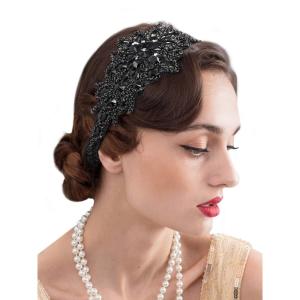 imageSWEETV Black Rhinestone Flapper HeadbandElastic 1920s Headpiece Great Gatsby Hair Accessories for WomenBlack