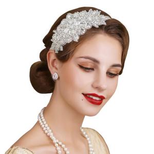 imageSWEETV Black Rhinestone Flapper HeadbandElastic 1920s Headpiece Great Gatsby Hair Accessories for WomenSilver