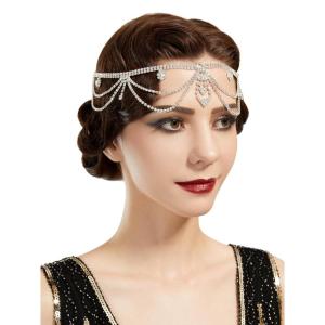 imageSWEETV Roaring 20s Crystal Rhinestone Head Chain Jewelry Silver Headpiece Hair Accessories for WomenF01 Silver