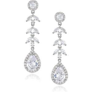 imageSWEETV Teardrop Wedding Earrings for Brides Cubic Zirconia Bridal Bridesmaid Dangle Earrings for Women Jewelry Earrings for Wedding Prom Anniversary Silver