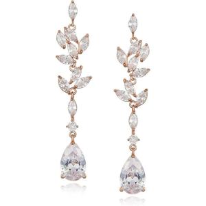 imageSWEETV Teardrop Wedding Earrings for Brides Women Marquise Bridal Bridesmaid Earrings for Wedding Crystal Cubic Zirconia Bridal Drop Earrings for Prom Jewelry GiftsRose Gold