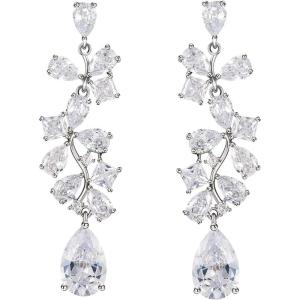 imageSWEETV Wedding Earrings for Brides Bridesmaid Crystal Bridal Earrings Cubic Zirconia Drop Dangle Earrings for Women Prom Pageant AnniversarySilverVine