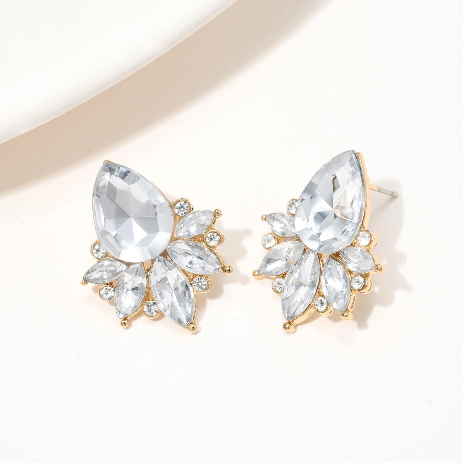 imageSWEETV Sparkly Cluster Rhinestone Earrings for Women Fancy Crystal Wedding Bridal Stud Earrings for BridesBridesmaid Prom Formal Vintage Party Jewelry GiftsClearGold Tone