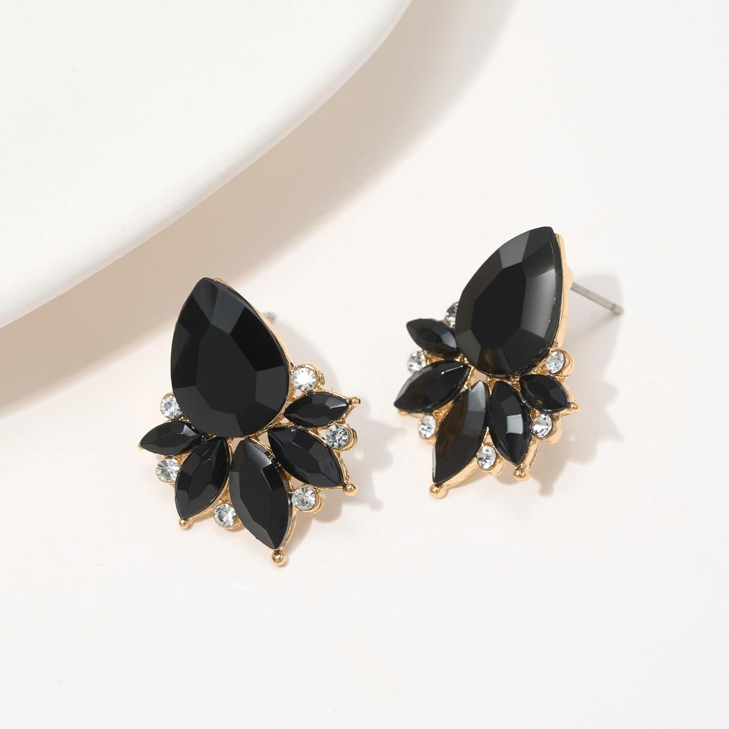 imageSWEETV Sparkly Cluster Rhinestone Earrings for Women Fancy Crystal Wedding Bridal Stud Earrings for BridesBridesmaid Prom Formal Vintage Party Jewelry GiftsBlackGold Tone