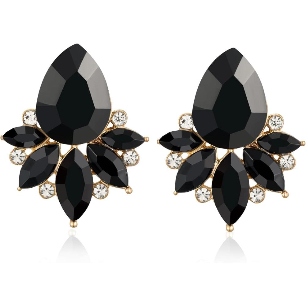 imageSWEETV Sparkly Cluster Rhinestone Earrings for Women Fancy Crystal Wedding Bridal Stud Earrings for BridesBridesmaid Prom Formal Vintage Party Jewelry GiftsBlackGold Tone