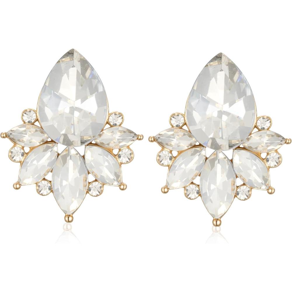 imageSWEETV Sparkly Cluster Rhinestone Earrings for Women Fancy Crystal Wedding Bridal Stud Earrings for BridesBridesmaid Prom Formal Vintage Party Jewelry GiftsClearGold Tone