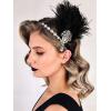 imageSWEETV 1920s Feather Headpiece Black Womens Ostrich Feather Crystal Headband Great Gatsby Hair Accessories for Women Ribbon TieBlack