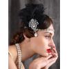 imageSWEETV 1920s Feather Headpiece Black Womens Ostrich Feather Crystal Headband Great Gatsby Hair Accessories for Women Ribbon TieBlack