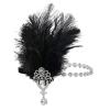 imageSWEETV 1920s Feather Headpiece Black Womens Ostrich Feather Crystal Headband Great Gatsby Hair Accessories for Women Ribbon TieBlack