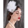 imageSWEETV 1920s Feather Headpiece Black Womens Ostrich Feather Crystal Headband Great Gatsby Hair Accessories for Women Ribbon TieIvory