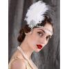 imageSWEETV 1920s Feather Headpiece Black Womens Ostrich Feather Crystal Headband Great Gatsby Hair Accessories for Women Ribbon TieIvory