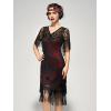 imageSWEETV 1920s Vintage Flapper Dresses for Women Fringed Great Gatsby Dresses Roaring 20s Dress with SleeveBlackred
