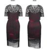 imageSWEETV 1920s Vintage Flapper Dresses for Women Fringed Great Gatsby Dresses Roaring 20s Dress with SleeveBlackred