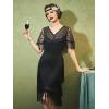 imageSWEETV 1920s Vintage Flapper Dresses for Women Fringed Great Gatsby Dresses Roaring 20s Dress with SleeveBlacksilver