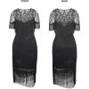 imageSWEETV 1920s Vintage Flapper Dresses for Women Fringed Great Gatsby Dresses Roaring 20s Dress with SleeveBlacksilver