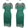 imageSWEETV 1920s Vintage Flapper Dresses for Women Fringed Great Gatsby Dresses Roaring 20s Dress with SleeveGreen