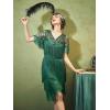 imageSWEETV 1920s Vintage Flapper Dresses for Women Fringed Great Gatsby Dresses Roaring 20s Dress with SleeveGreen
