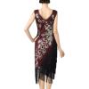 imageSWEETV 1920s Vintage Peacock Flapper Dresses Sequin Fringed Gatsby Dress with HeadbandRed