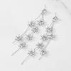 imageSWEETV Flower Wedding Earrings for Brides Crystal Bridal Earrings Silver Rhinestone Tassel Dangle Drop Earrings for Women Mothers Day Gifts Prom Dressy JewerlyStyle5Silver