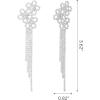 imageSWEETV Flower Wedding Earrings for Brides Crystal Bridal Earrings Silver Rhinestone Tassel Dangle Drop Earrings for Women Mothers Day Gifts Prom Dressy JewerlyStyle3Silver