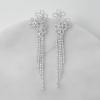 imageSWEETV Flower Wedding Earrings for Brides Crystal Bridal Earrings Silver Rhinestone Tassel Dangle Drop Earrings for Women Mothers Day Gifts Prom Dressy JewerlyStyle3Silver