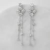 imageSWEETV Flower Wedding Earrings for Brides Crystal Bridal Earrings Silver Rhinestone Tassel Dangle Drop Earrings for Women Mothers Day Gifts Prom Dressy JewerlyStyle4Silver