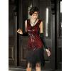 imageSWEETV Womens Vintage Flapper Dress 1920sGreat Gatsby Sequin Fringe dresses with 20s Accessories Set For Party PromBlackred